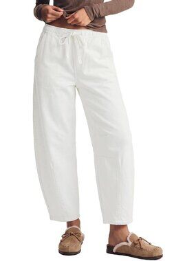 High Rise Elastic Waist Barrel Jeans for Women - Crop Denim Pants, Stylish Fit